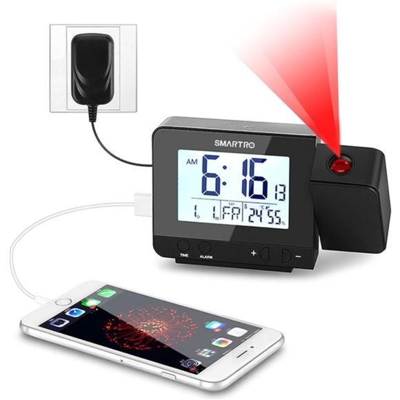 Projection Alarm Clock for Bedrooms, Digital Clock with Indoor Thermometer - Picture 1 of 5